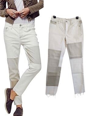 NEW Free People 90s Jax Patched Button Fly Raw Hem Straight Jeans